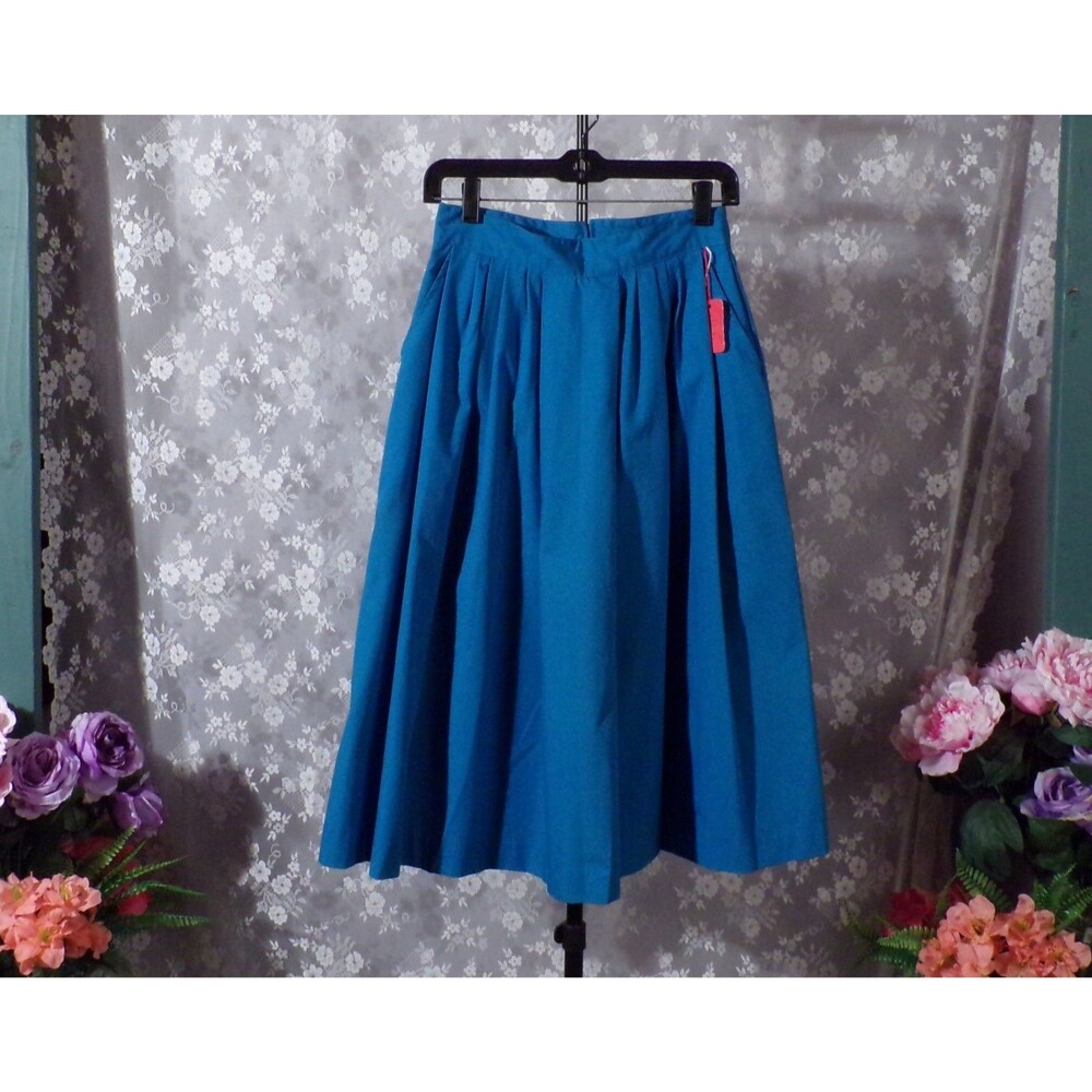 Vintage 60s Skirt Size Small 1960s Retro NWT Blue A-Line Midi Twee Rockabilly